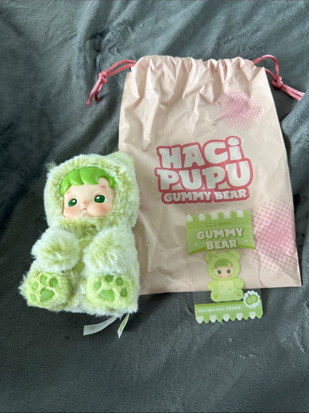 POP MART HACIPUPU Green Apple Flavor Gummy Bear Plush Pendant Keychain Blind Box